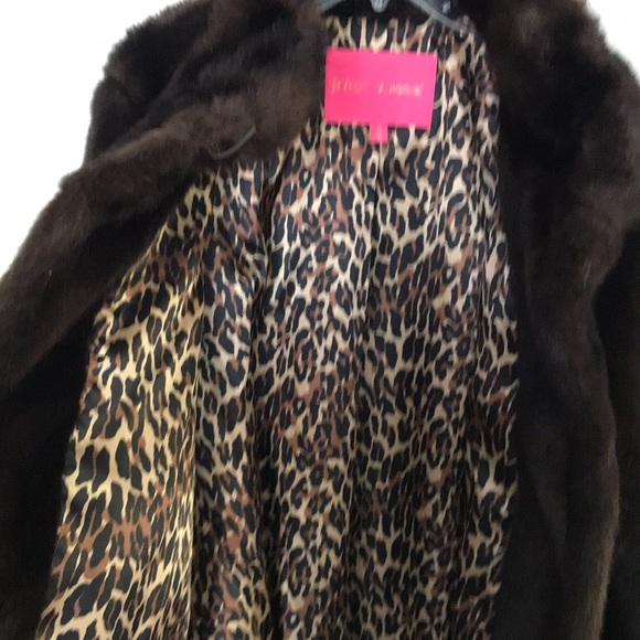 🐆NEW BETSY JOHNSON HEAVY FAUX FUR COAT SZ XL (50Wx26L) NWOT DK BROWN/LEOPARD - Picture 2 of 11